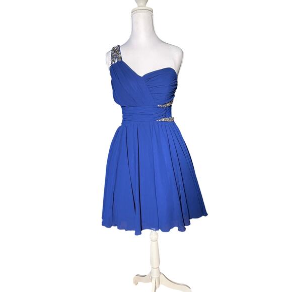 City Studio Navy Size 5 One Shoulder Rhinestone Sequin Semi Formal HOCO Dress - Picture 1 of 8